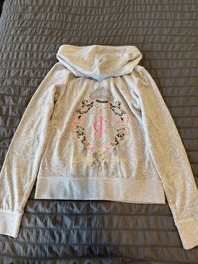 Juicy Couture Gray Hooded Women's Sweater with Pink Crest Detail
